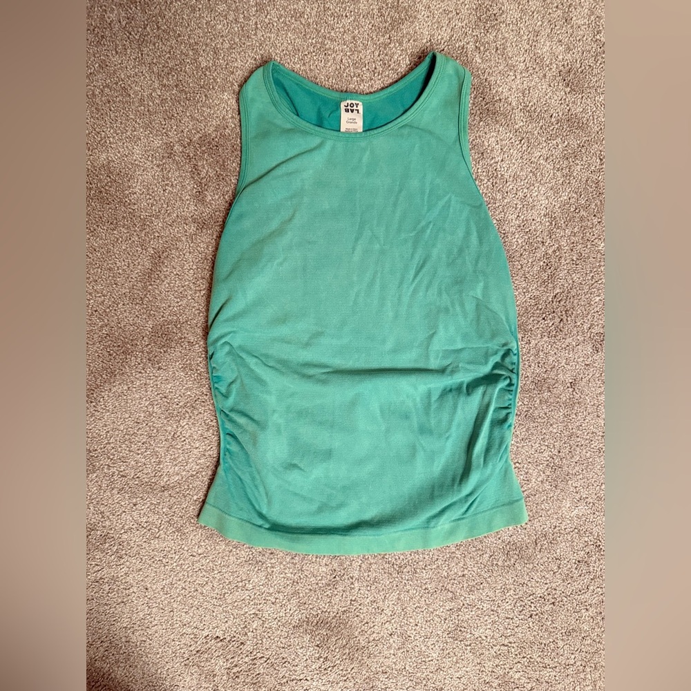 Teal Workout Tank with Ruching Detail. L.